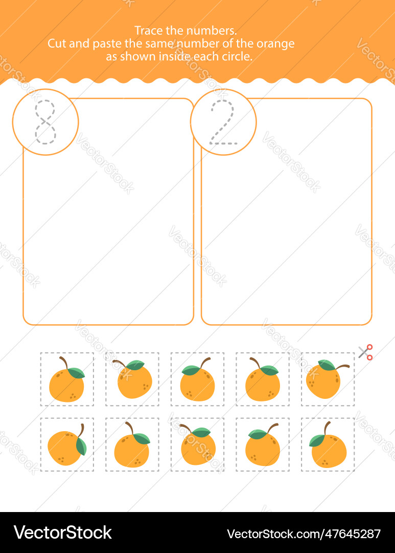 Eight and two count tracing number worksheet Vector Image