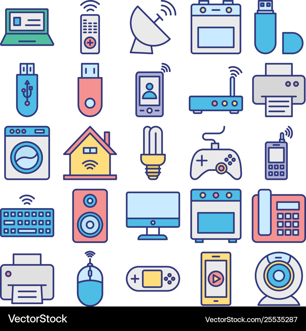 Electronics and devices isolated icons set Vector Image