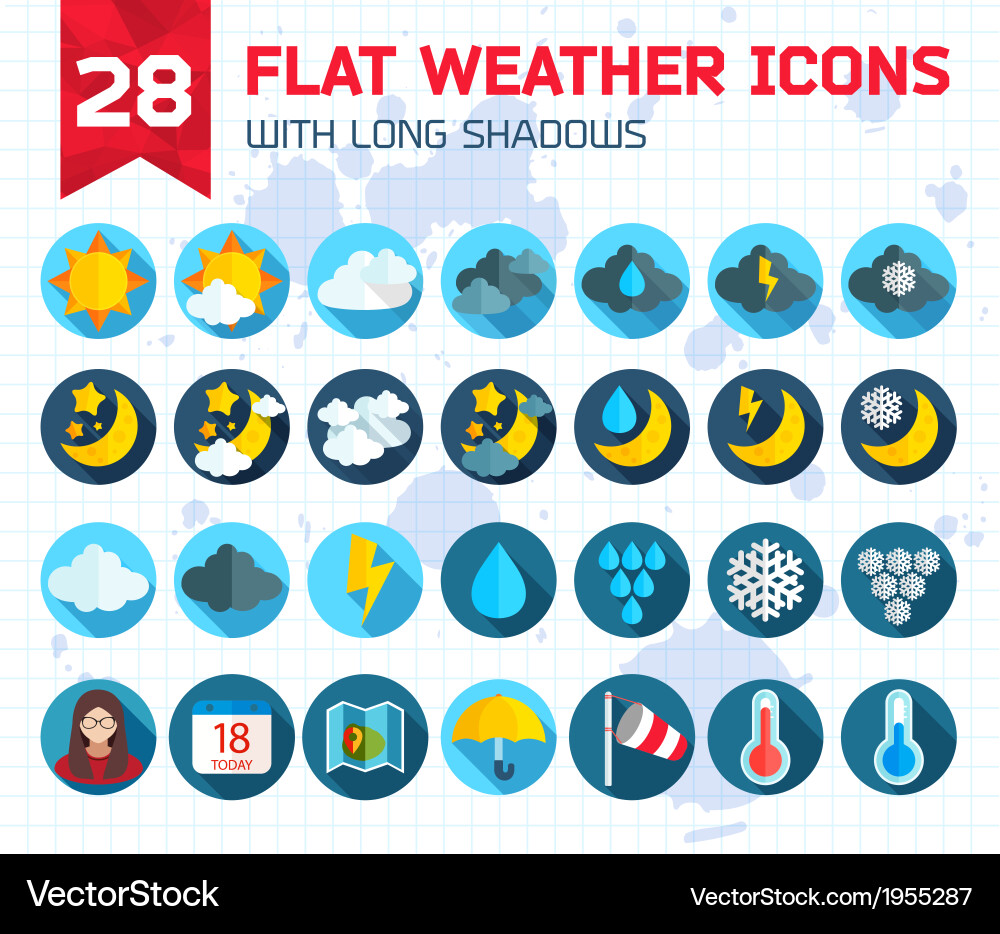 Flat weather icons set for web and mobile Vector Image