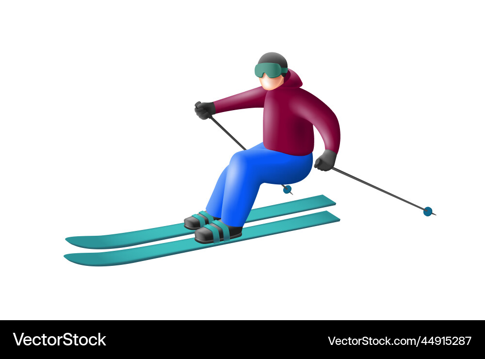 Man skiing 3d render rounded shapes Man skiing 3d render rounded shapes vector image