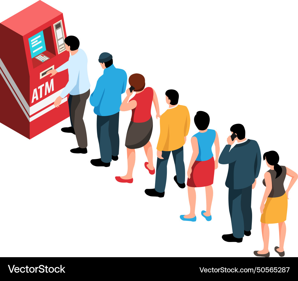 Queue Machine Vector Queue to atm composition Royalty Free Vector Image