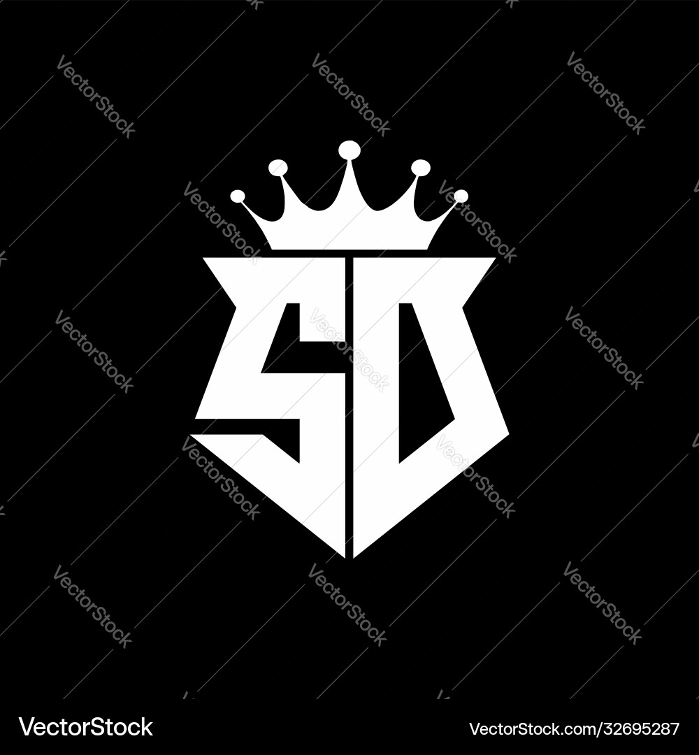 Sd logo monogram shield shape with crown design Vector Image