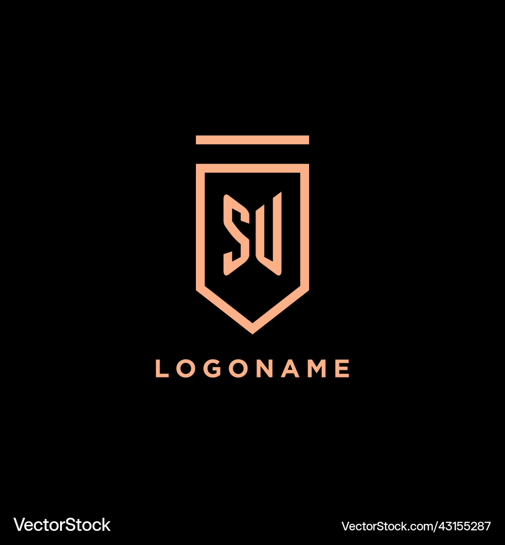 Su monogram initial with shield logo design icon Vector Image