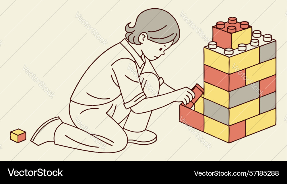 Child hands building block structure intricate vector image