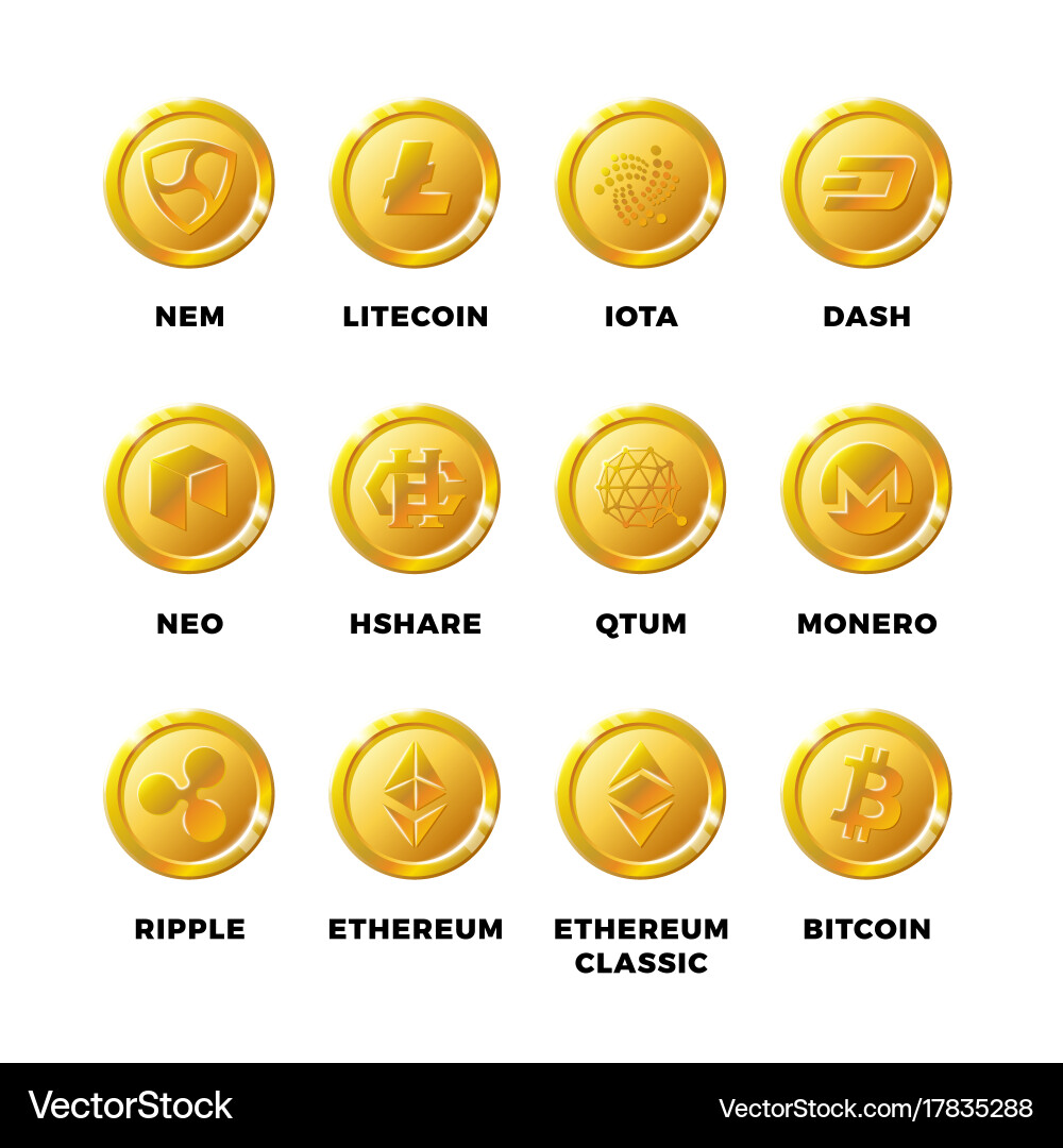 Golden Cryptocurrency Coins – Royalty-Free Vector | VectorStock