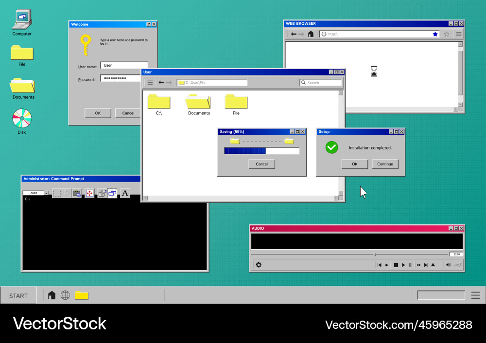 Old computer interface composition Old computer interface composition Vector Image