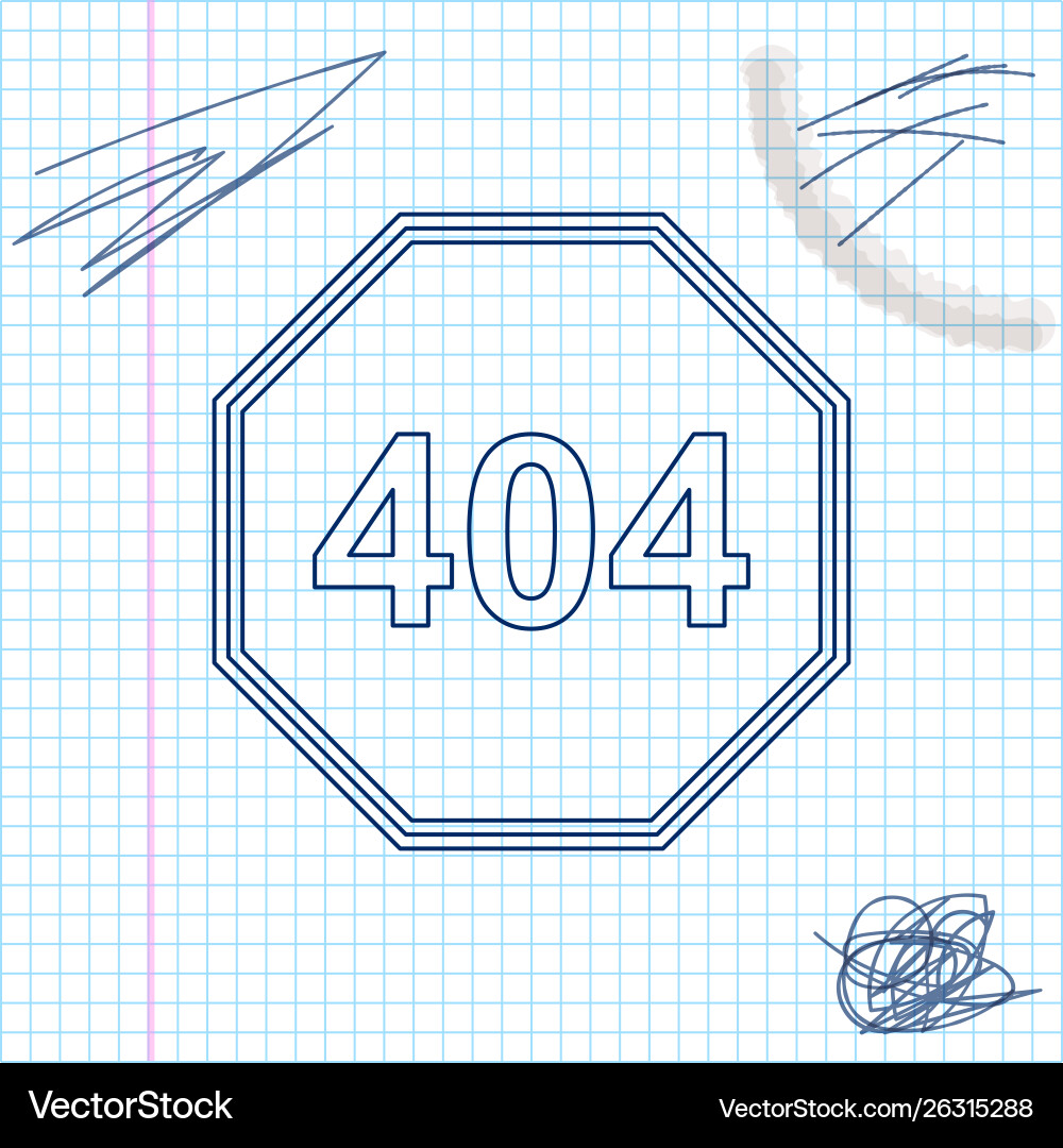 Page with a 404 error line sketch icon isolated Page with a 404 error line sketch icon isolated Vector Image