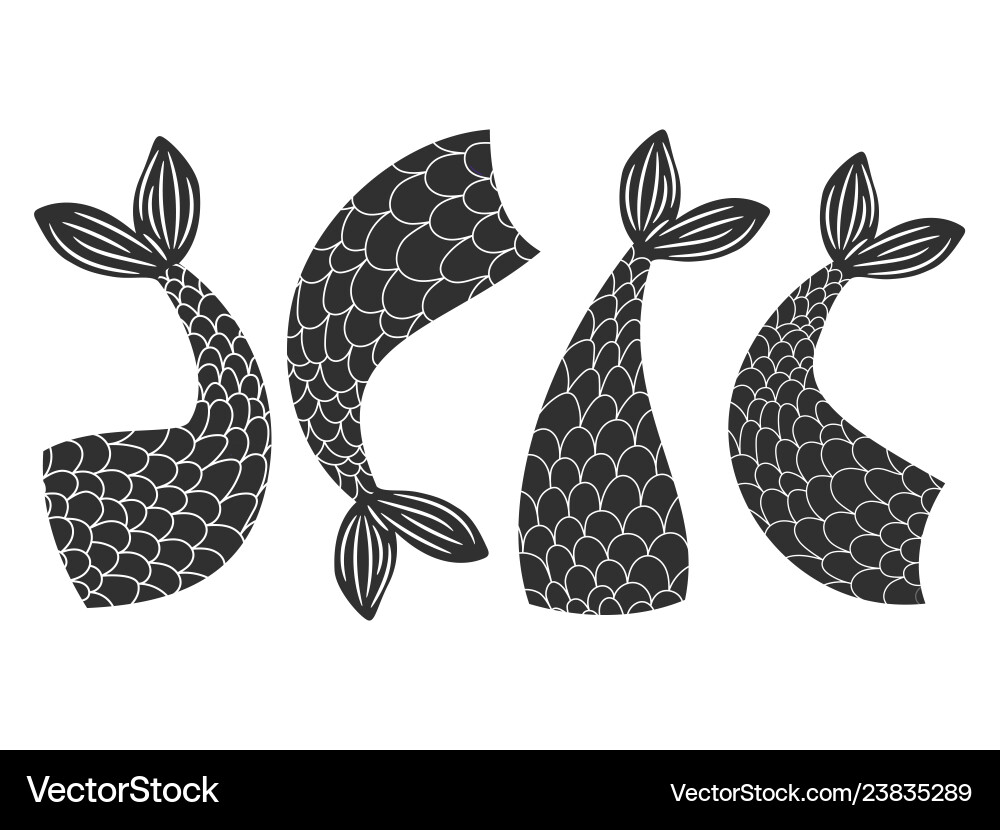 Black and white fishes mermaids tails vector image