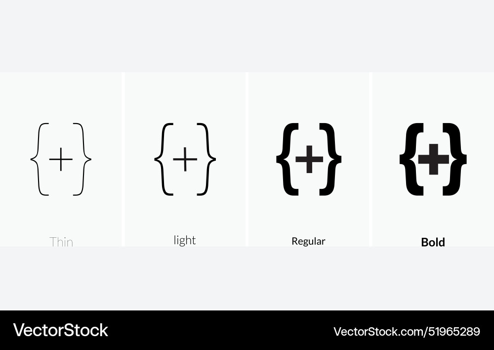 Code plus icon thin light regular and bold style Vector Image