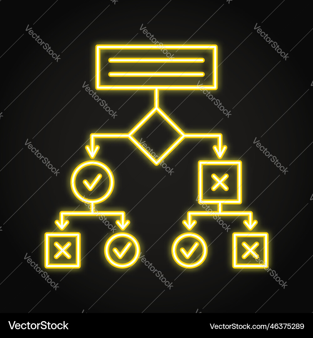Decision Tree Neon Icon - Algorithm Concept Vector Image