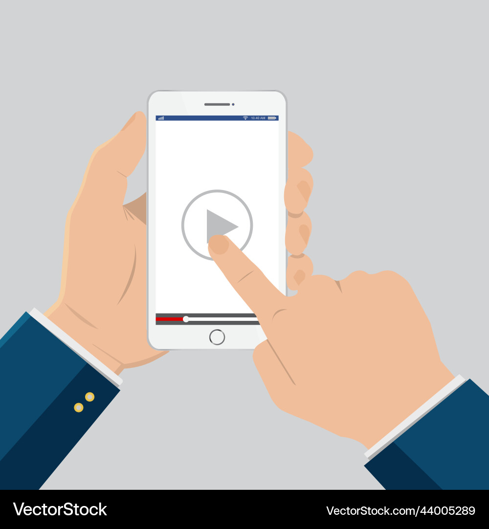 Hand pointing to play button on a smartphone Hand pointing to play button on a smartphone vector image