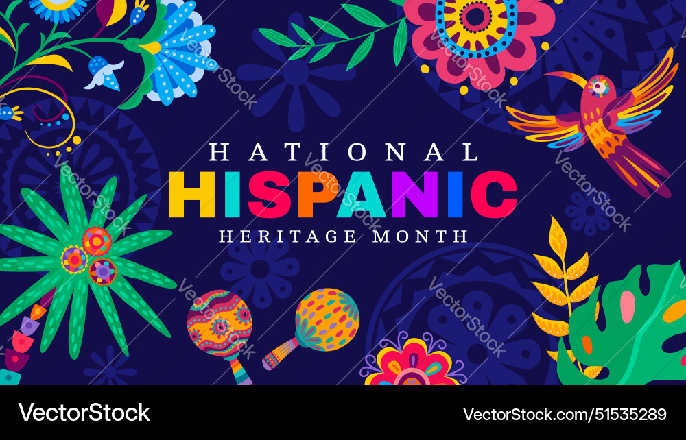 Hispanic heritage month banner maracas flowers Hispanic heritage month banner maracas flowers vector image