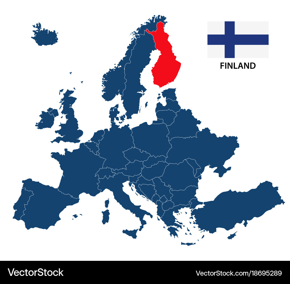 Map of europe with highlighted finland vector image