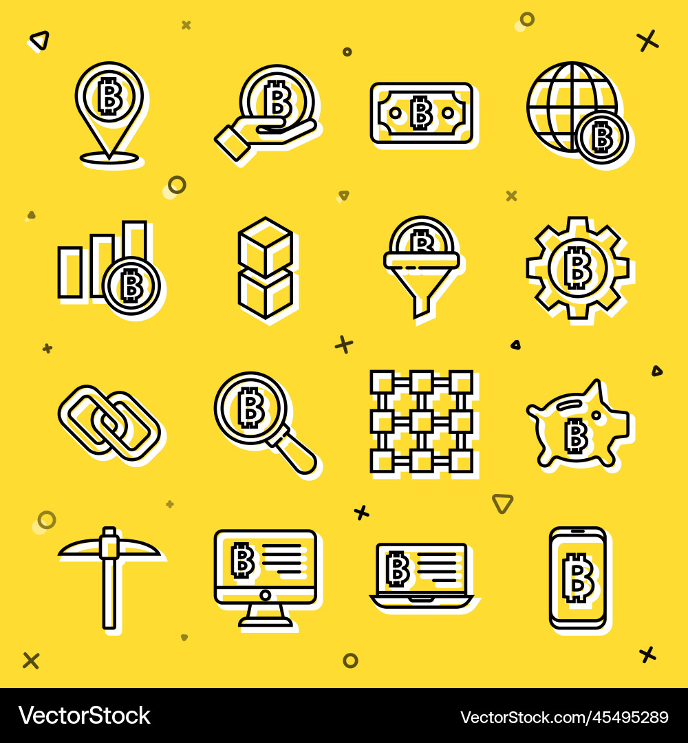 Set line mining bitcoin from mobile piggy bank Set line mining bitcoin from mobile piggy bank Vector Image