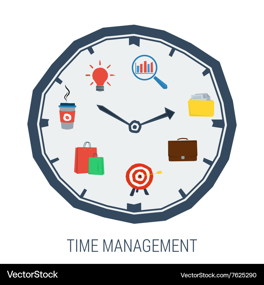 Clock with elements inside concept time management Vector Image