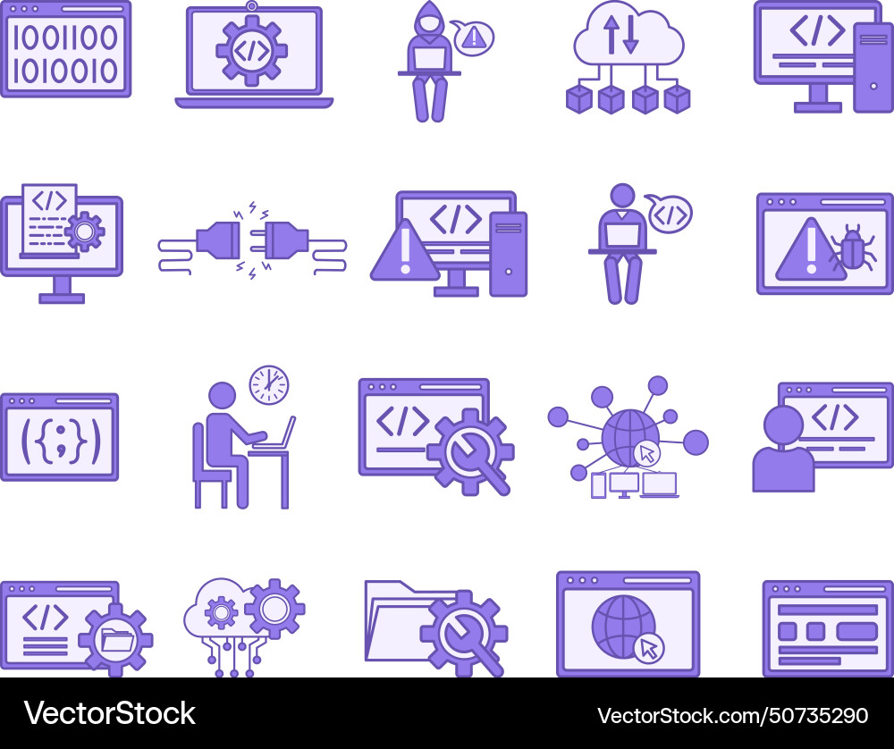 Colored set of programming and coding icons vector image