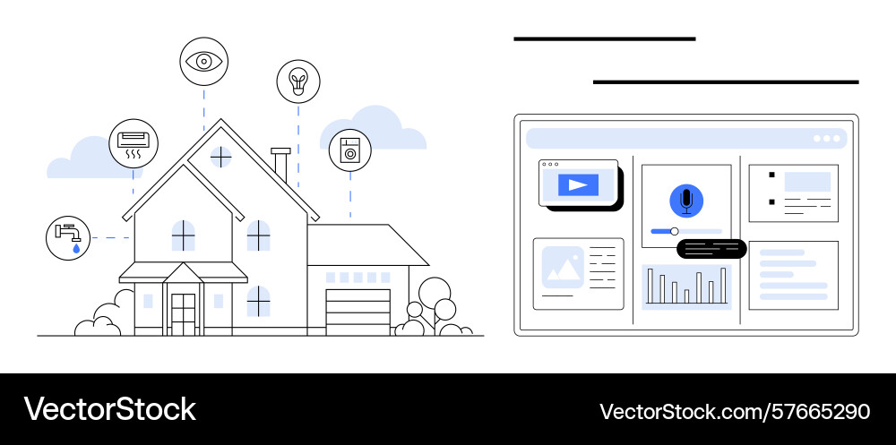 Connected smart home with automation dashboard Connected smart home with automation dashboard vector image