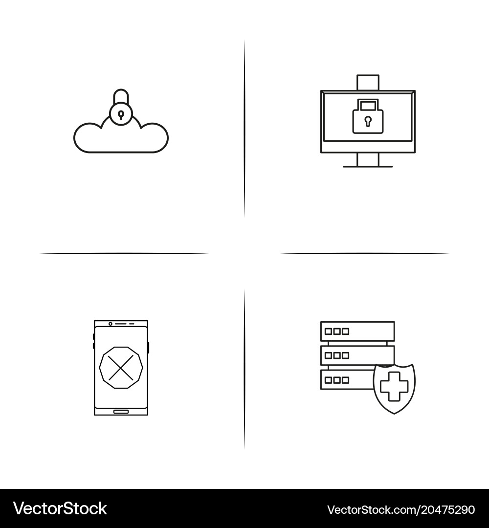 Cyber security simple linear icons set outlined Vector Image