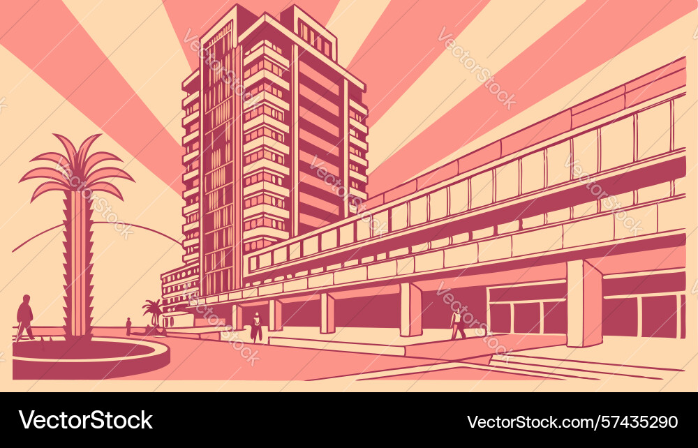 Modern building integrating with natural elements vector image