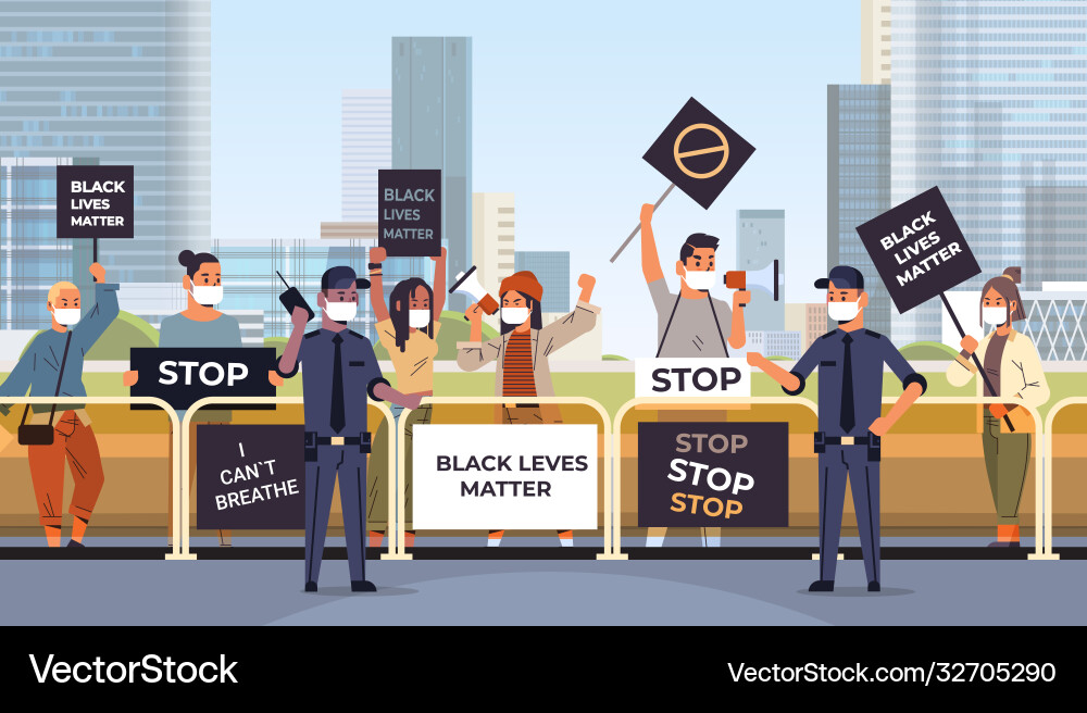 Protesters crowd with black lives matter banners Protesters crowd with black lives matter banners Vector Image