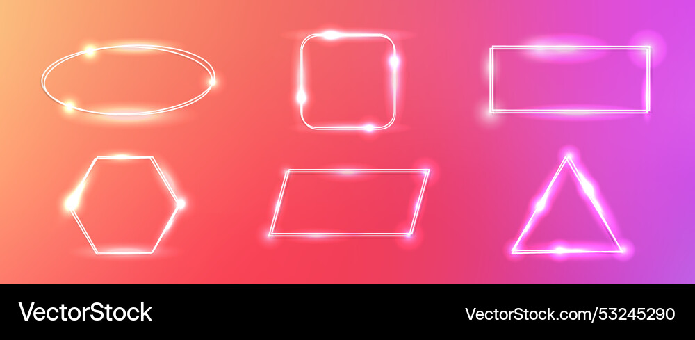 Set of neon double frames with shining effects Set of neon double frames with shining effects Vector Image