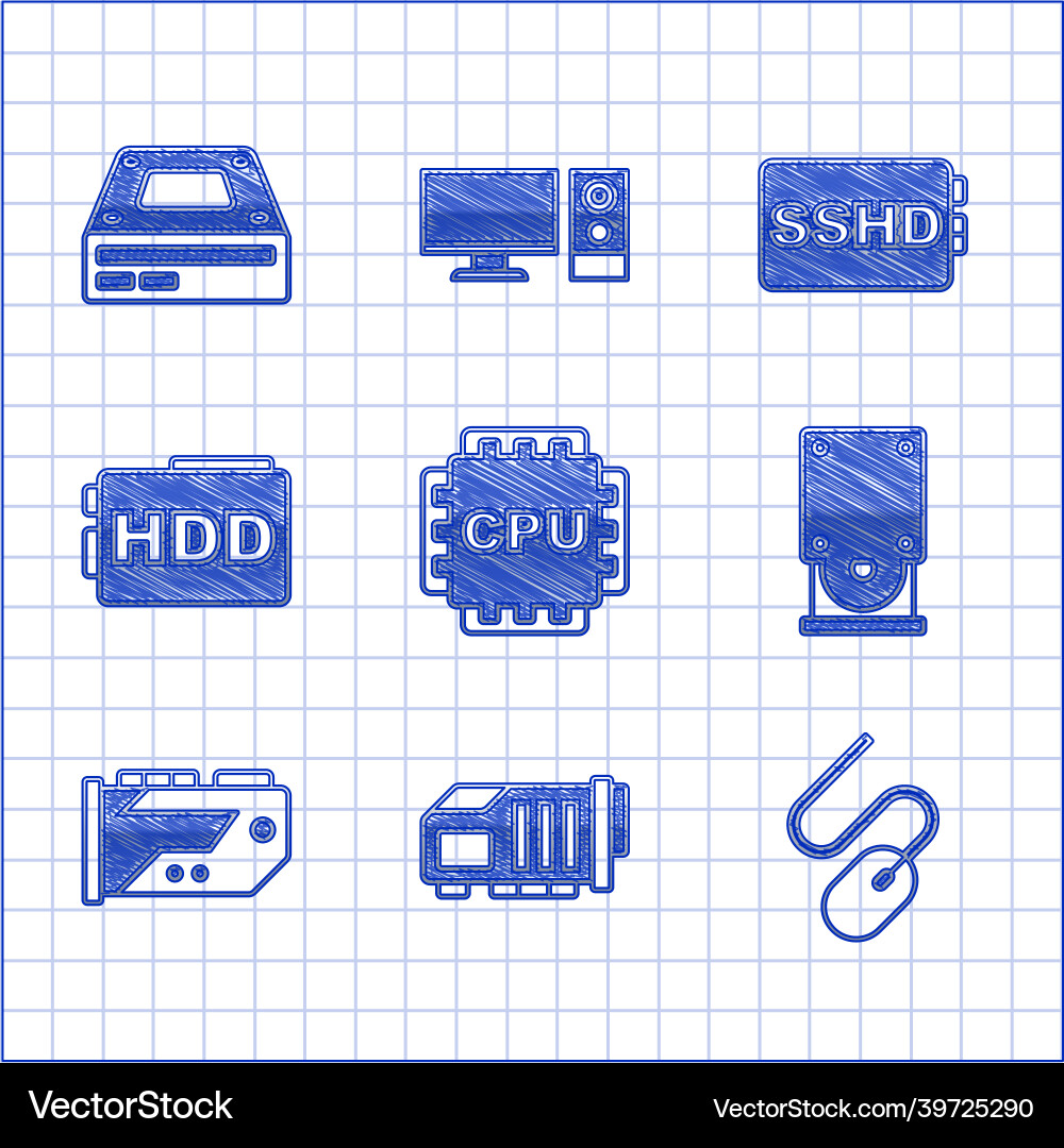Set processor with cpu video graphic card Vector Image