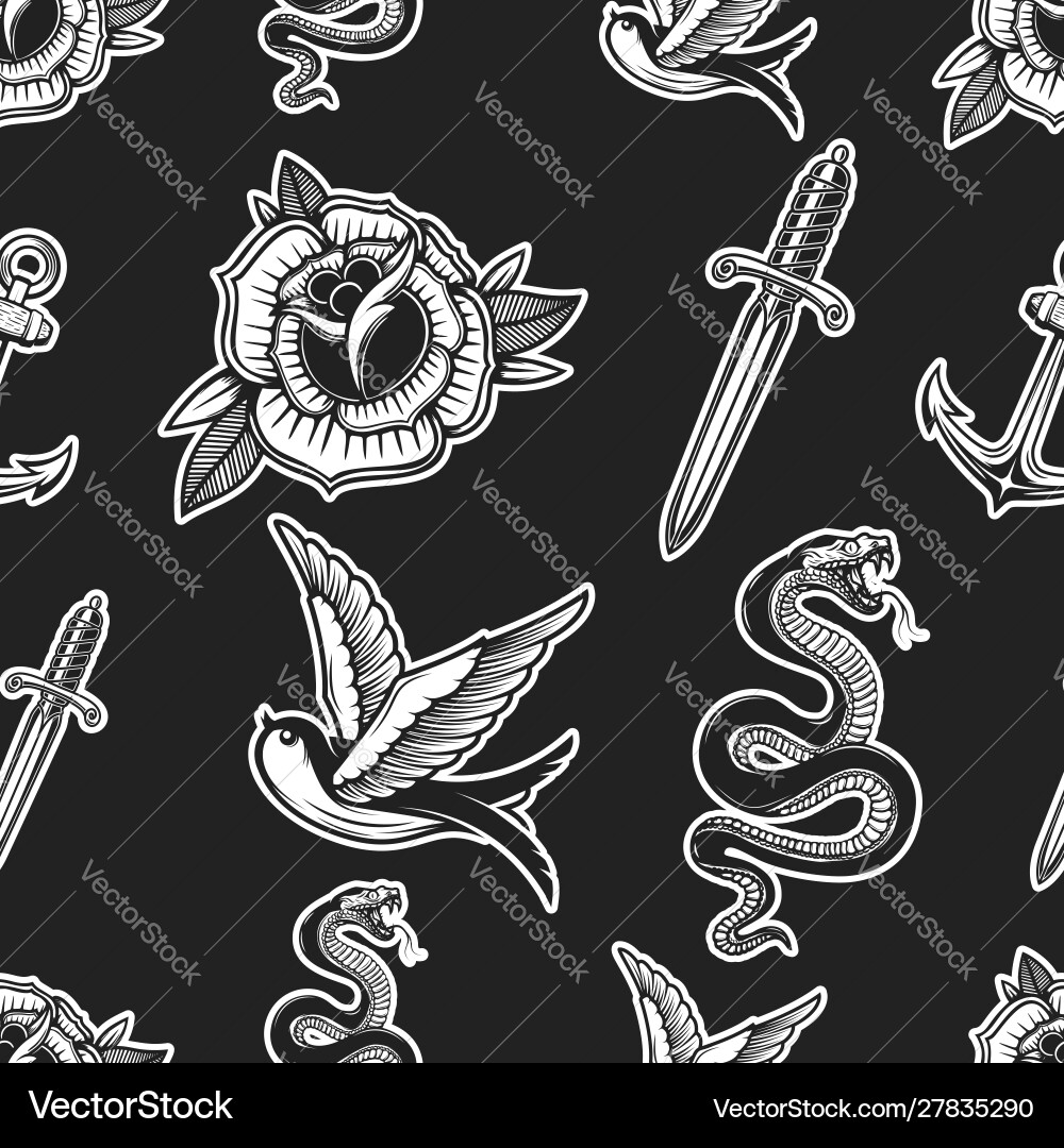 Vintage seamless pattern with snakes swallows Vintage seamless pattern with snakes swallows vector image