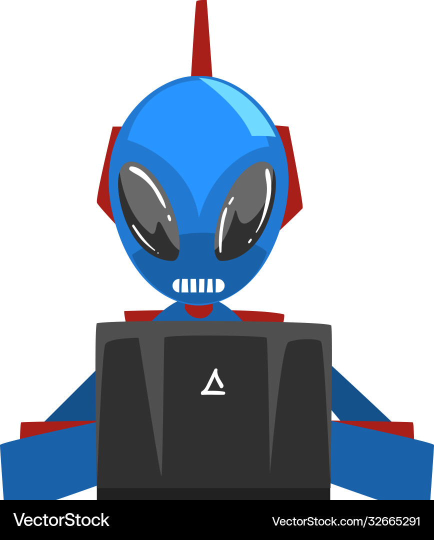 Alien sitting in front computer robot android Alien sitting in front computer robot android vector image