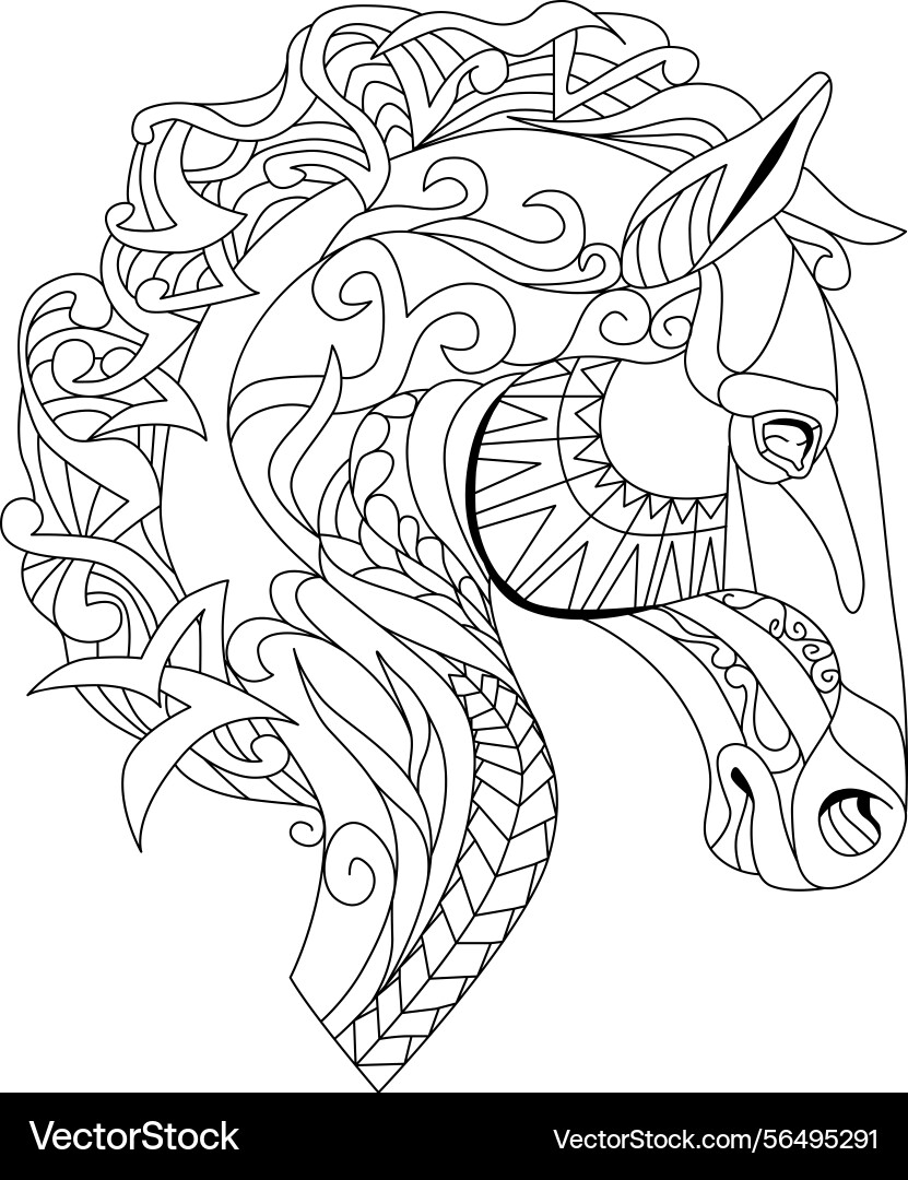 Entangle horse head hand drawn decorative Entangle horse head hand drawn decorative Vector Image