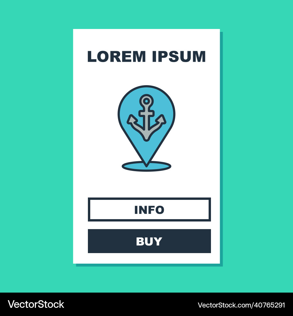 Filled outline map pointer with anchor icon Vector Image