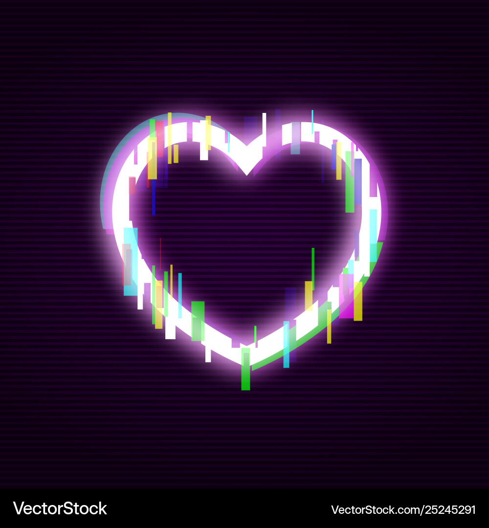 Glitch Neon Herz Abstrakt Vektorbild