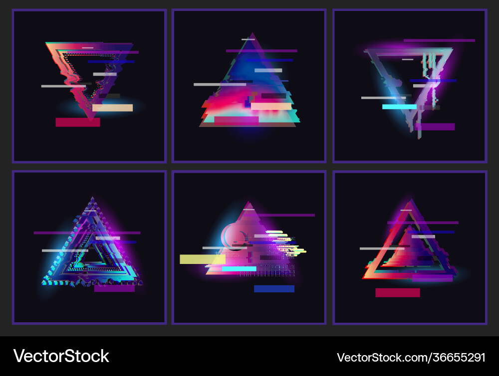 Glitched triangle frame design set Glitched triangle frame design set Vector Image