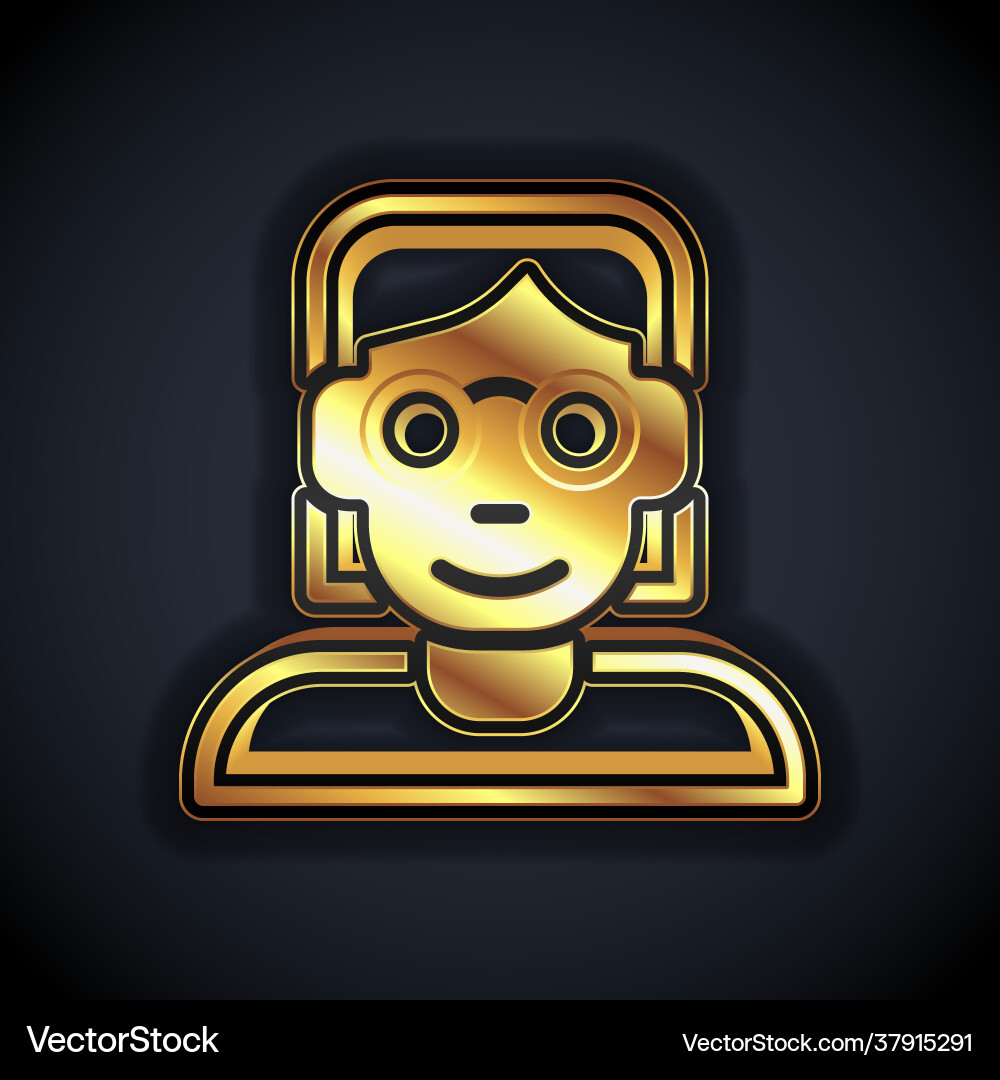 Gold hacker or coder icon isolated on black vector image