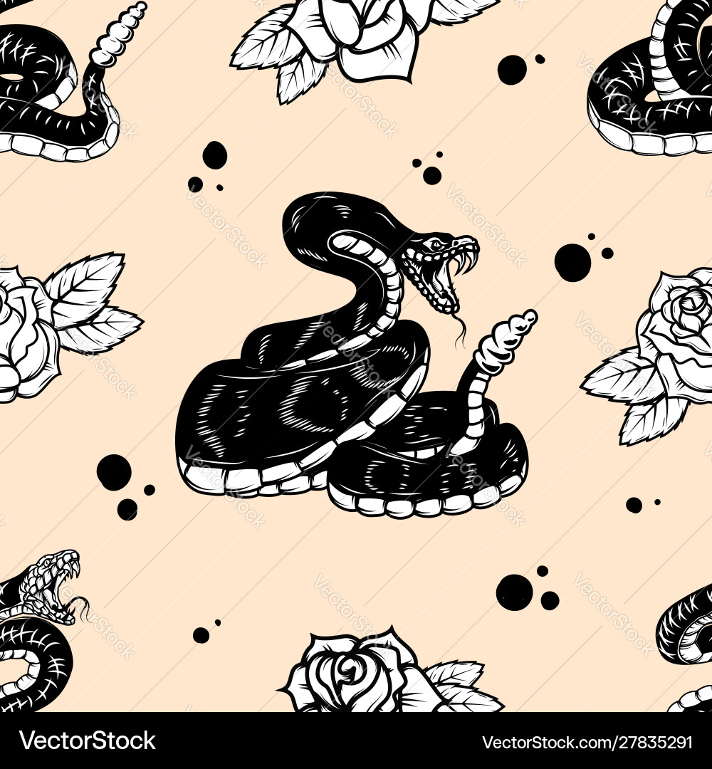 Nahtloses Muster mit Schlangen und Rosen Design Nahtloses Muster mit Schlangen und Rosen Design vektorbild