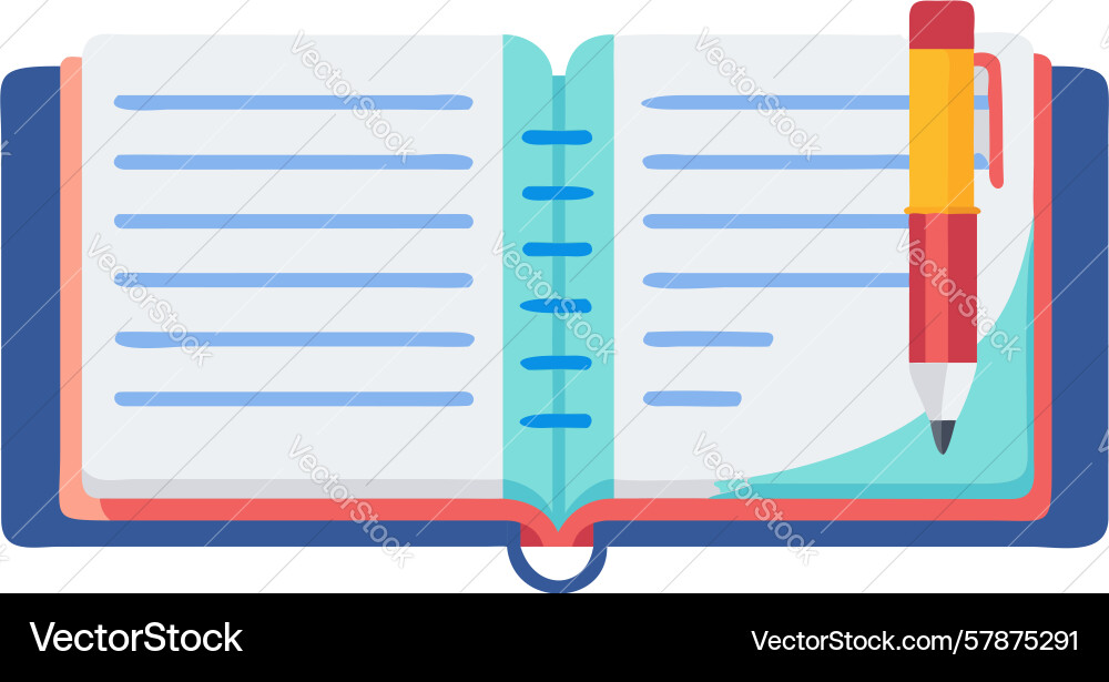 Open lined notebook with pen and ruler study prep Vector Image