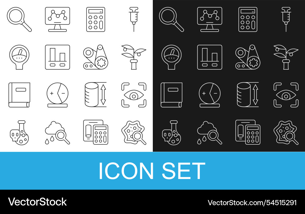 Set line microorganisms under magnifier eye scan Set line microorganisms under magnifier eye scan vector image