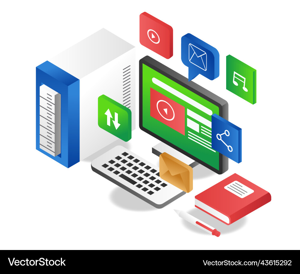 Desktop computer data application Vector Image