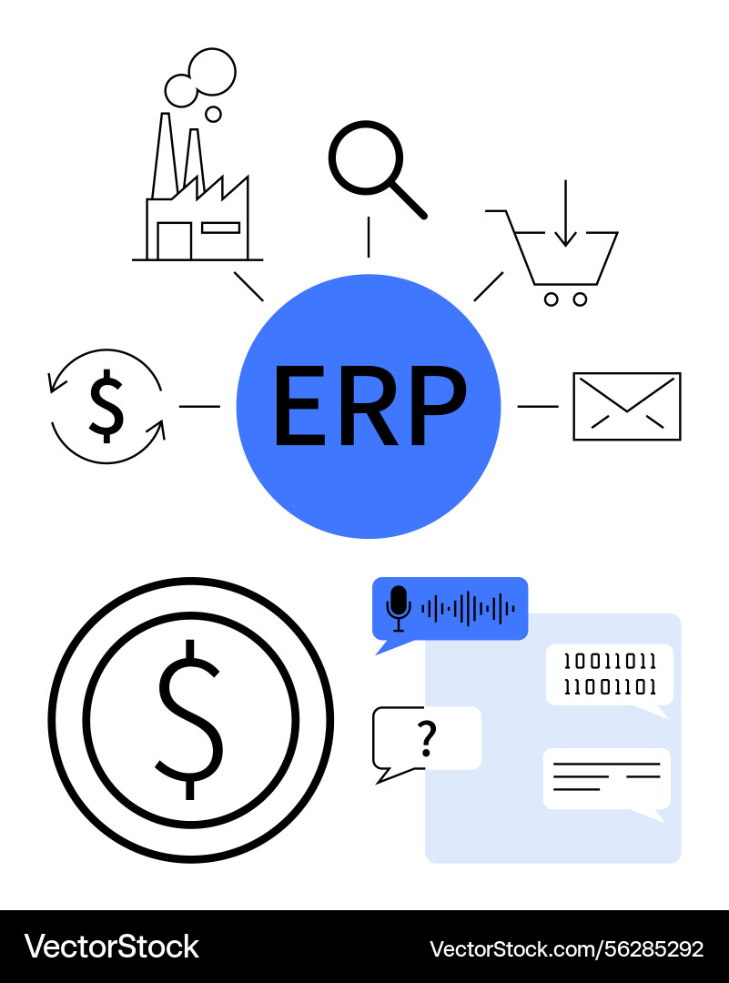 Erp system concept with integration of factory Erp system concept with integration of factory vector image