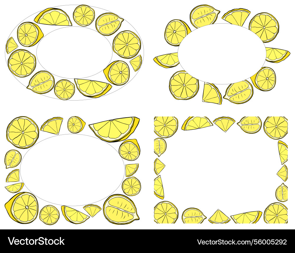 Lemon slice oval and rectangle frame set drawing Lemon slice oval and rectangle frame set drawing vector image