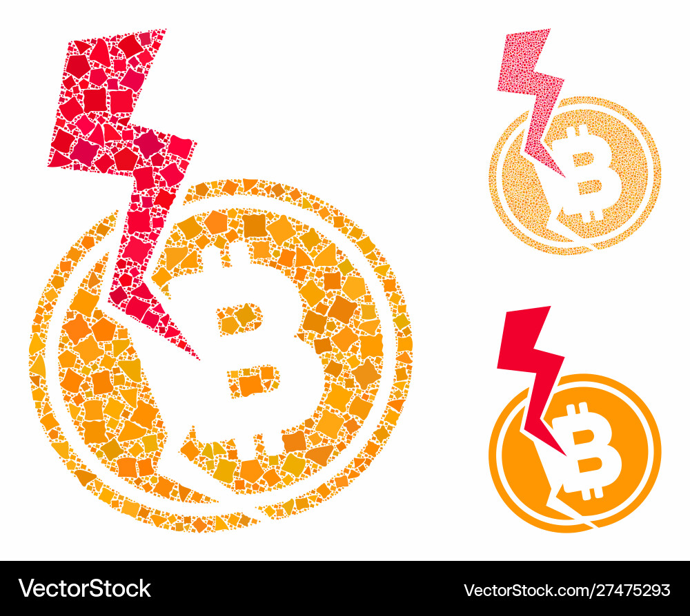 Bitcoin crash lightning composition icon Vector Image