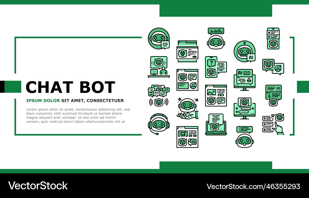 Chat bot robot service online landing header Chat bot robot service online landing header vector image