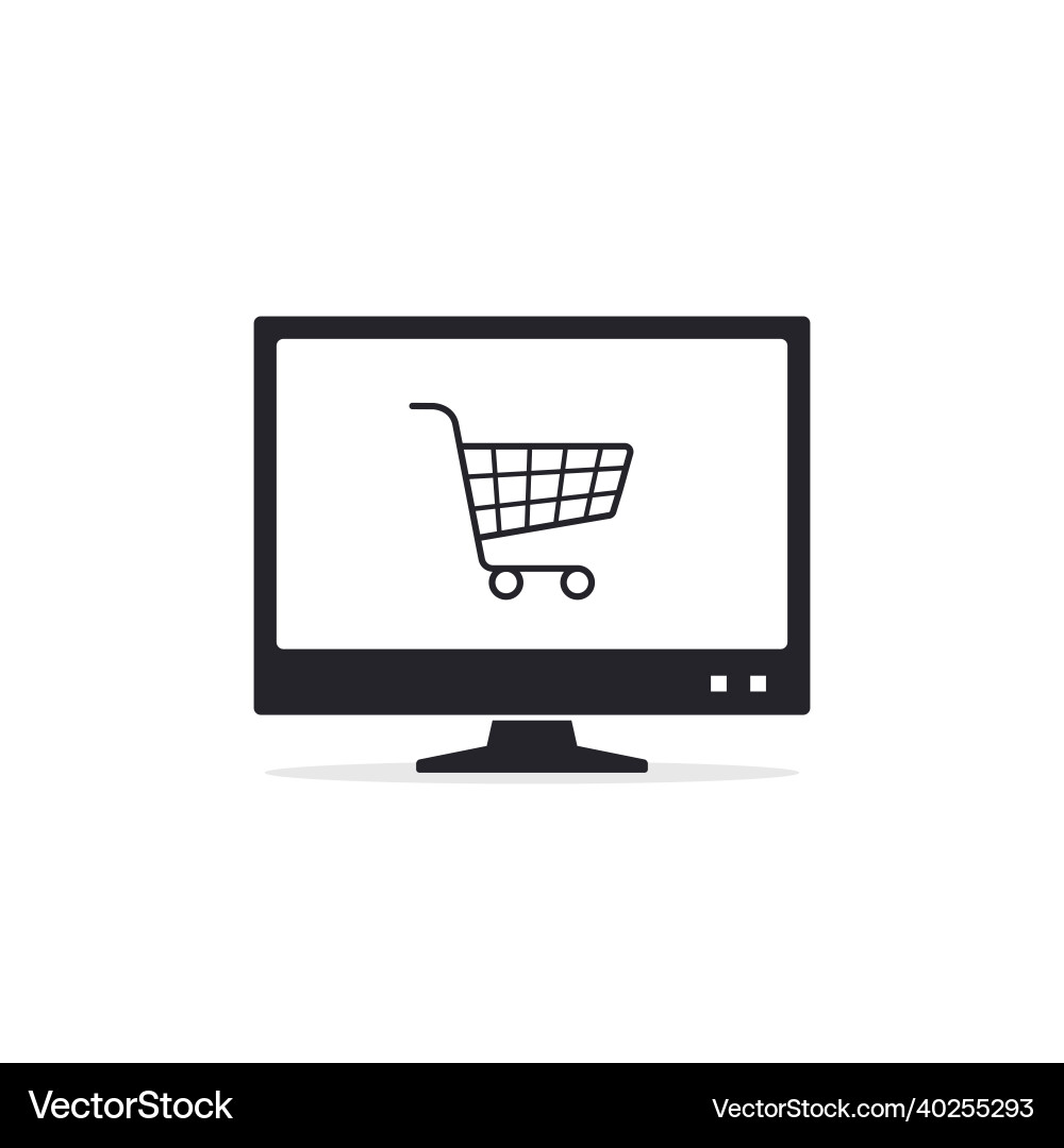 Computer with shopping cart on display icon Vector Image