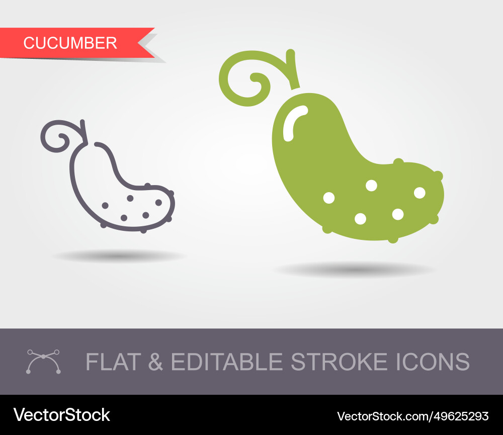 Cucumber line icon with editable stroke and flat Cucumber line icon with editable stroke and flat Vector Image