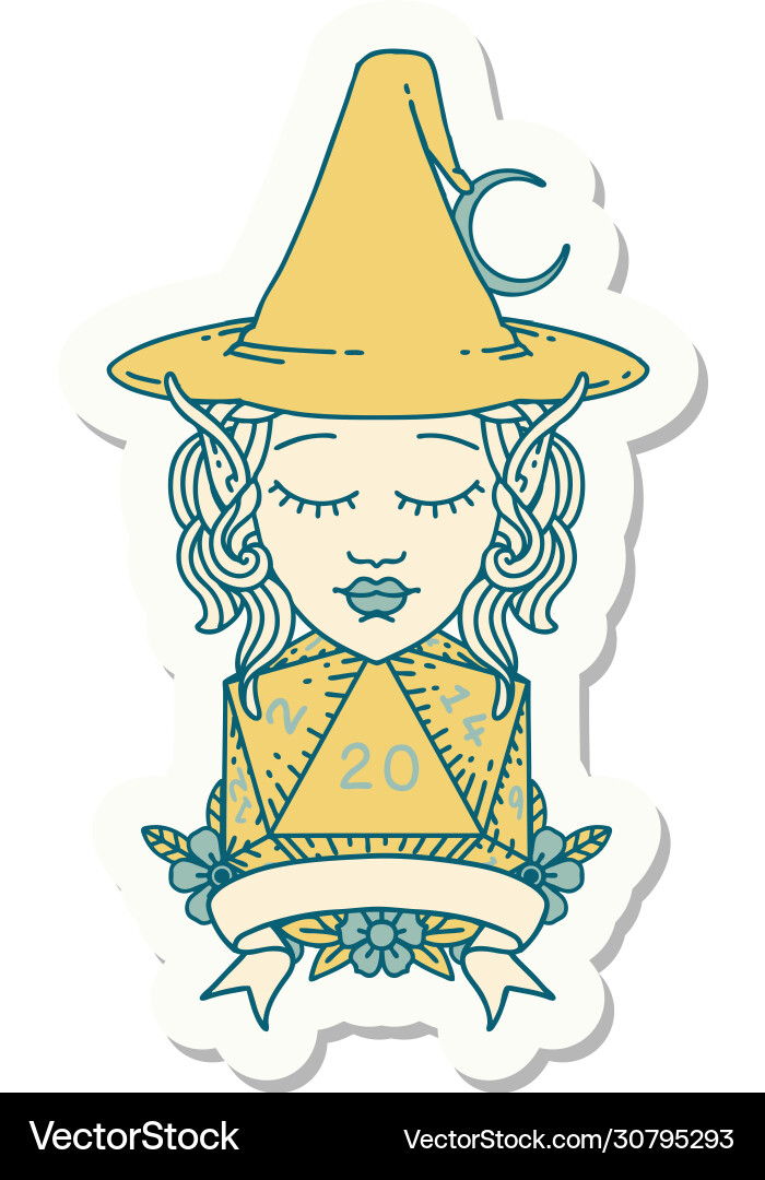 Elf mage character with natural twenty dice roll Vector Image