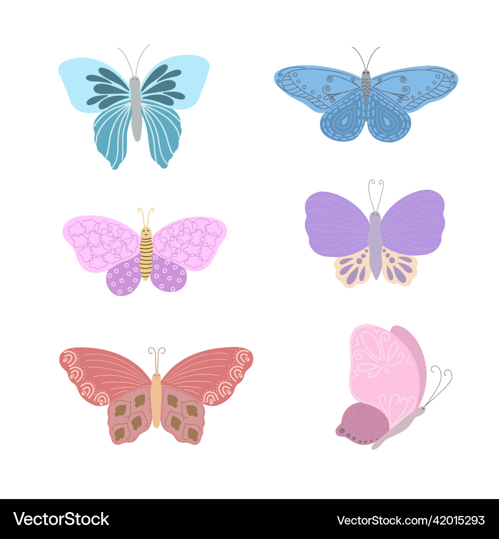 Fancy little colorful butterflies set in simple Vector Image
