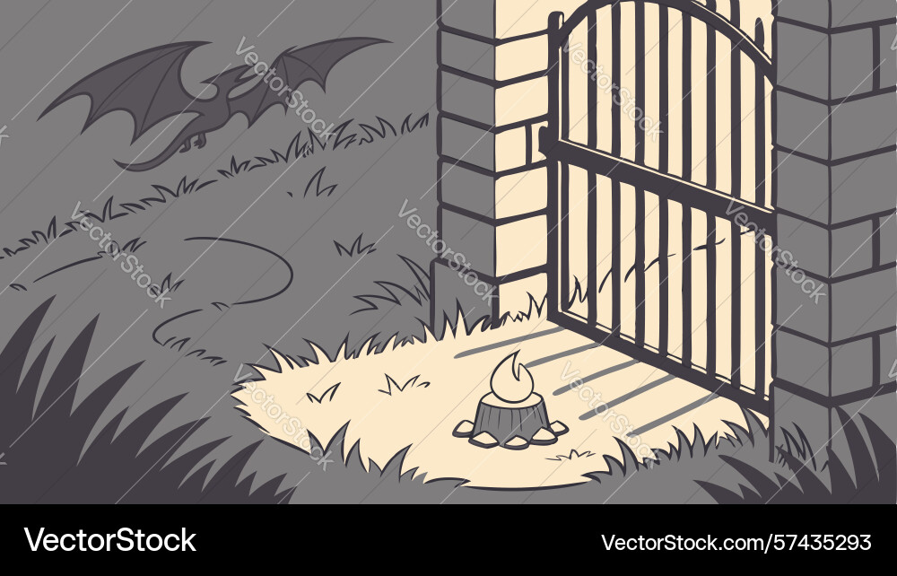 Grungy gate with bats flying from mysterious Vector Image