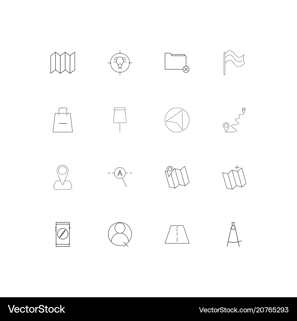 Maps and navigation linear thin icons set Vector Image