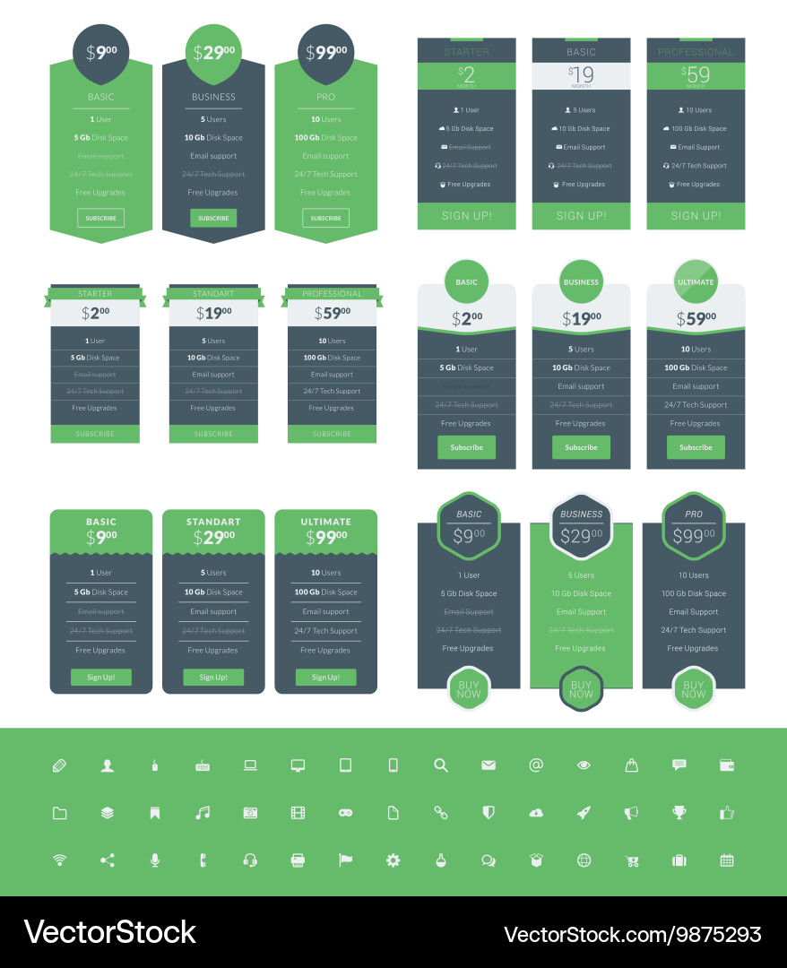 Set of pricing table design templates for websites Vector Image