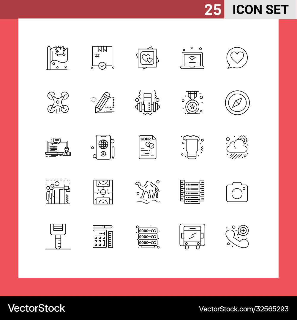 User interface pack 25 basic lines chat iot Vector Image