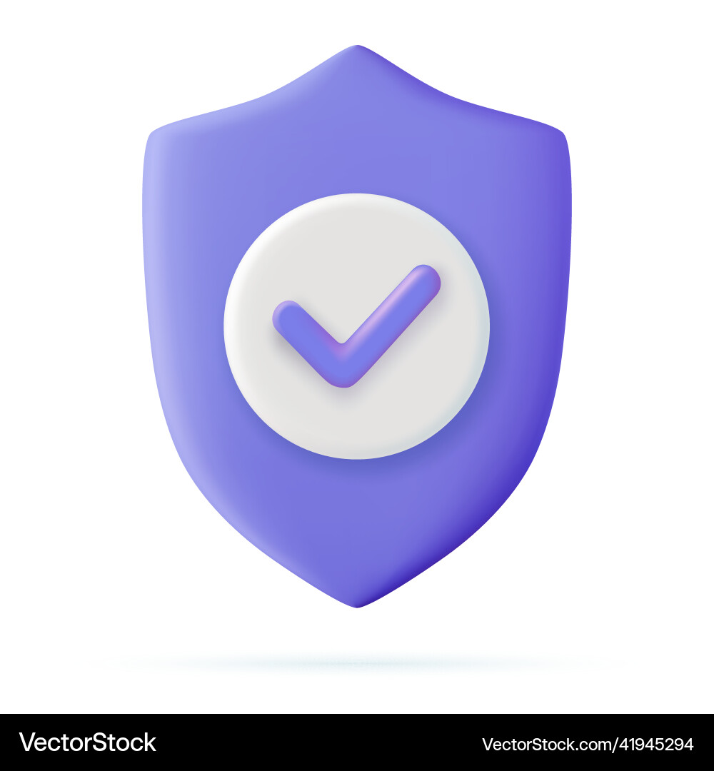 3d shield protected icon with check Vector Image